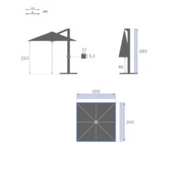 Parasol Déporté Carré Equador Ardoise Hespéride -Plein air Deco parasol deporte carre equador ardoise hesperide 1 7