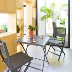 Table Alu Pliante Azua 2 Places Graphite Hespéride -Plein air Deco table aluminium azua 2 places noir graphite hesperide 1